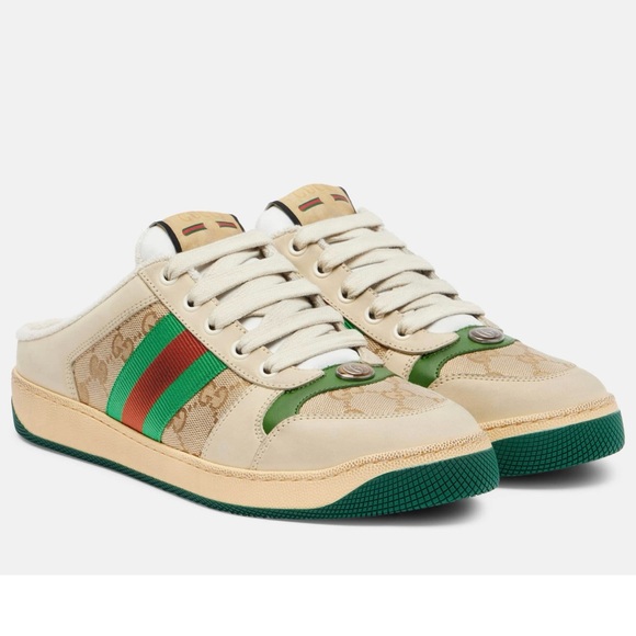 GUCCI Screner GG logo web stripe mules sneakers - Picture 1 of 5